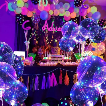 LED Light Up Bobo Balloons with Stick Colorful Luminous Clear Inflatable Balloons Kit for Christmas Wedding Birthday Party Decor