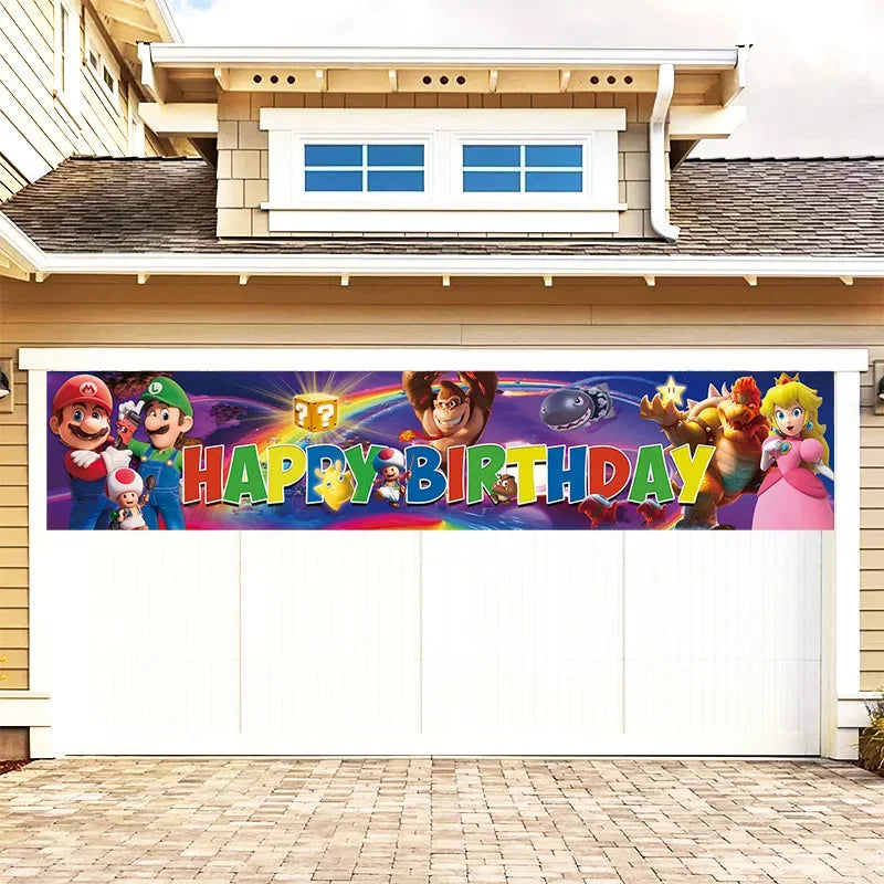 50x300cm Mario Birthday Banner Outdoor Flag Decorate Super Mario Children's Birthday Party Supplies Fun Hang Banner Garten House