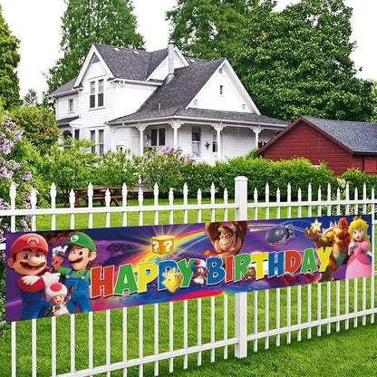 50x300cm Mario Birthday Banner Outdoor Flag Decorate Super Mario Children's Birthday Party Supplies Fun Hang Banner Garten House