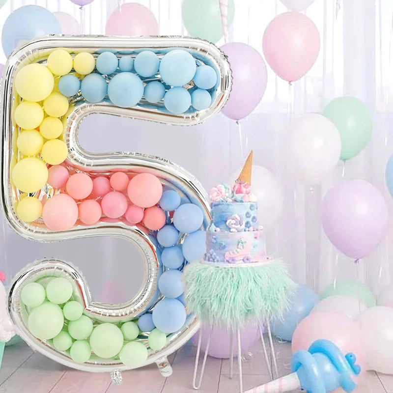 65inch Giant Number 0-9 Aluminum Film Balloon Filling Frame Kids 1st Birthday Party Decoration Wedding Anniversary Decor Supplie